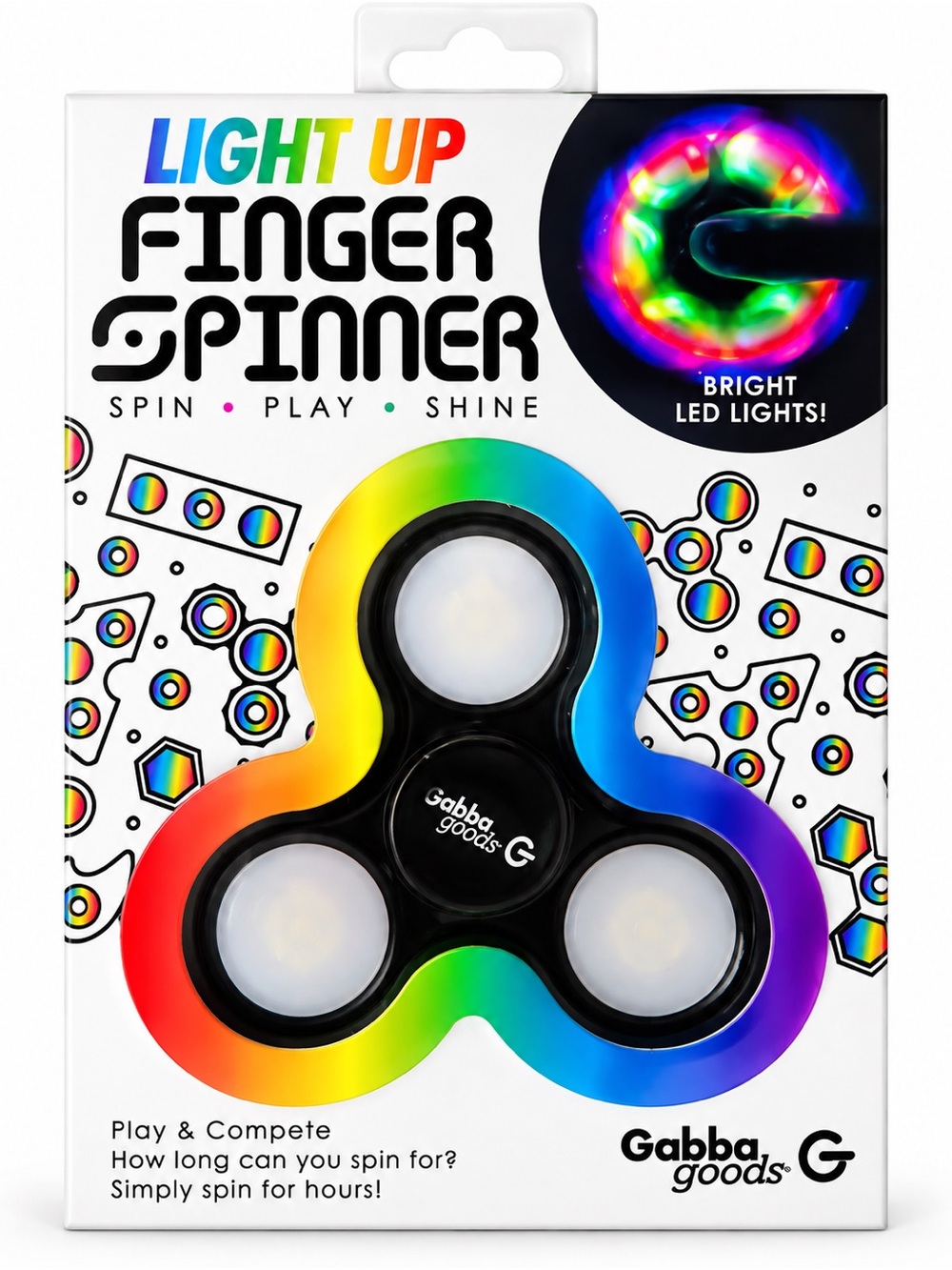 Gabba Goods Light-Up Rainbow Finger Spinner - LED Kids Toy